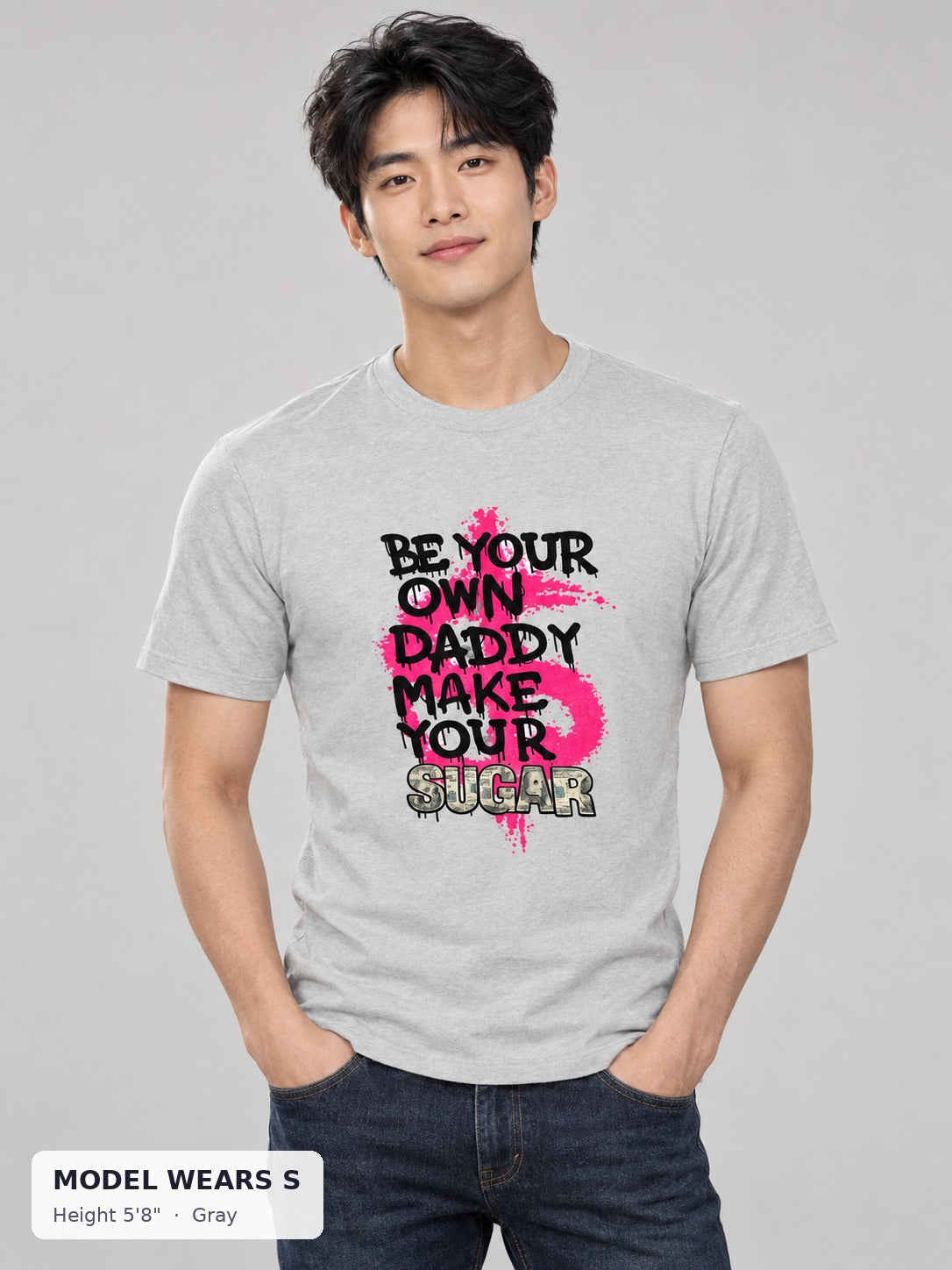 Be Your Own Daddy Tee in Gray on a slim model wearing size S, 5'8" - Good Trouble Fashion