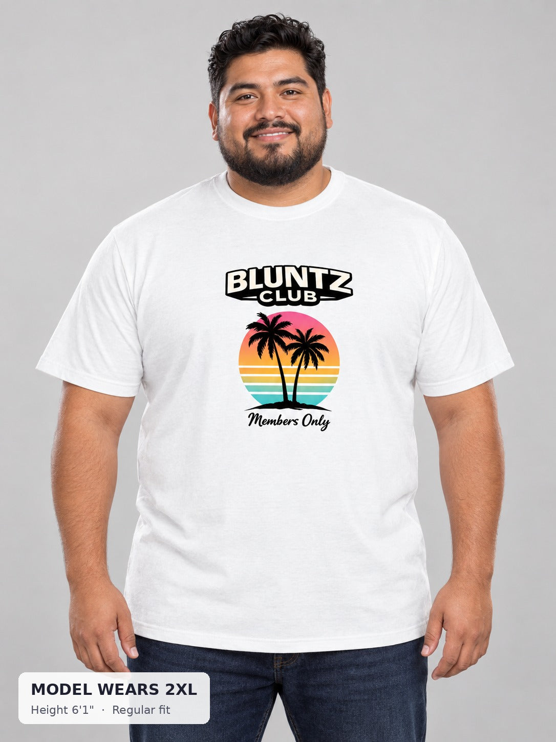 Bluntz Club Members Only Tee on a plus-size model wearing size 2XL, 6'1" - Good Trouble Fashion