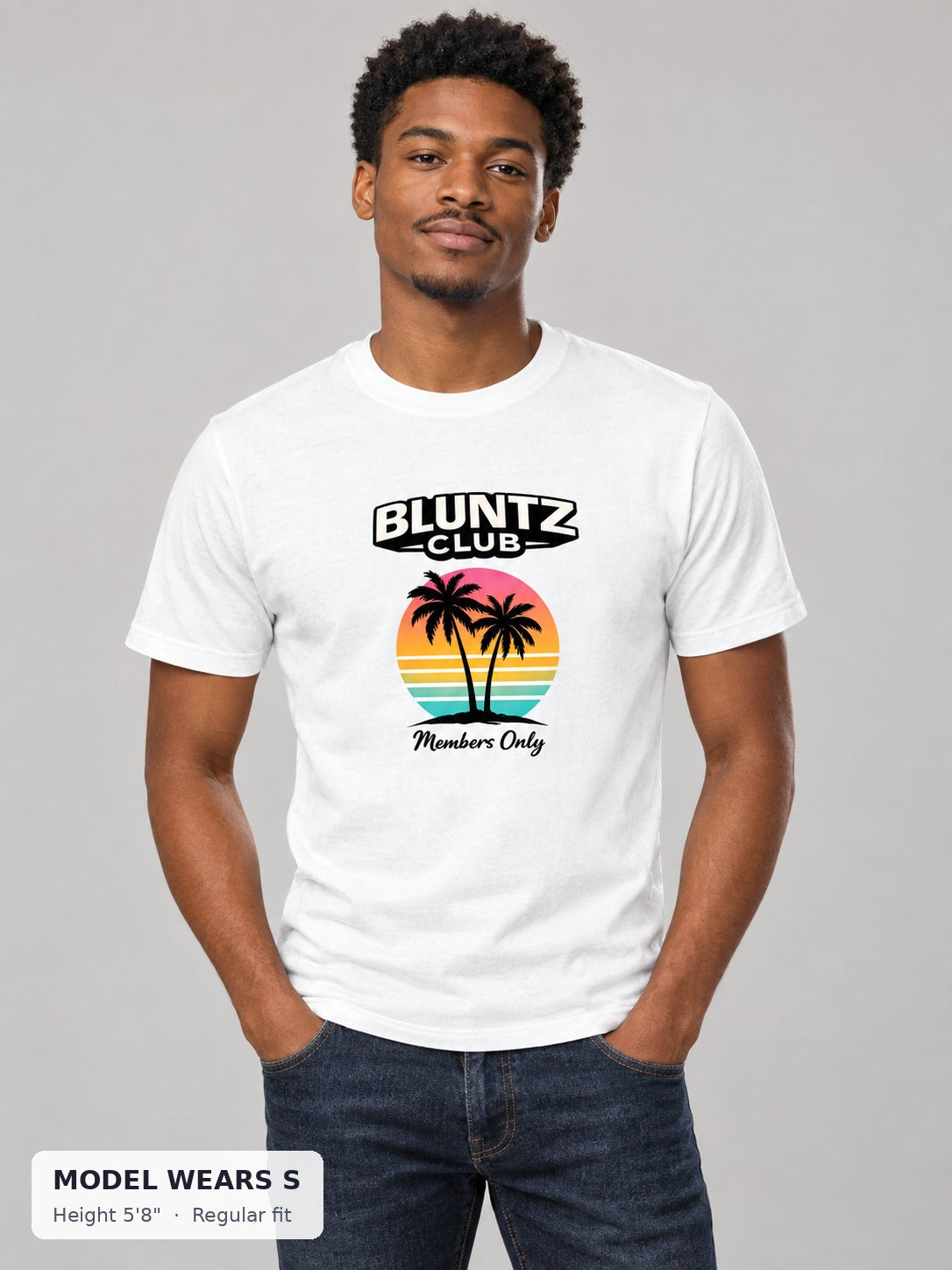 Bluntz Club Members Only Tee on a slim model wearing size S, 5'8" - Good Trouble Fashion