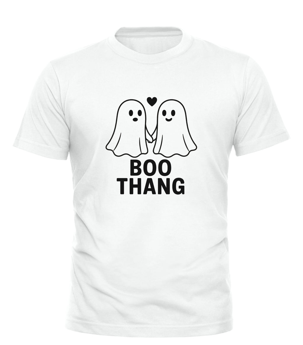 Good Trouble Garments white boo thang graphic tee with two cute holding hands ghost illustrations