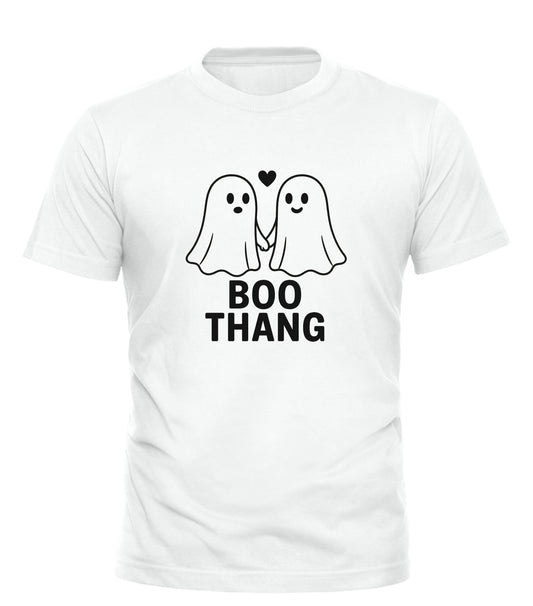 Good Trouble Garments white boo thang graphic tee with two cute holding hands ghost illustrations