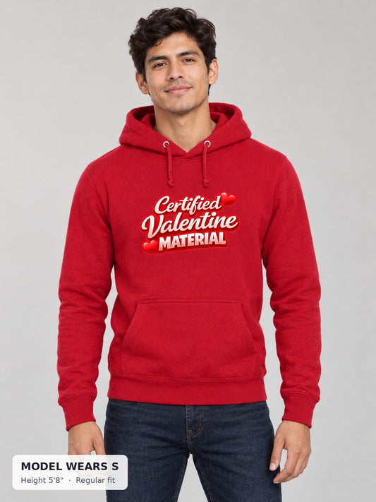 Certified Valentine Material Hoodie on a slim model wearing size S, 5'8" - Good Trouble Fashion