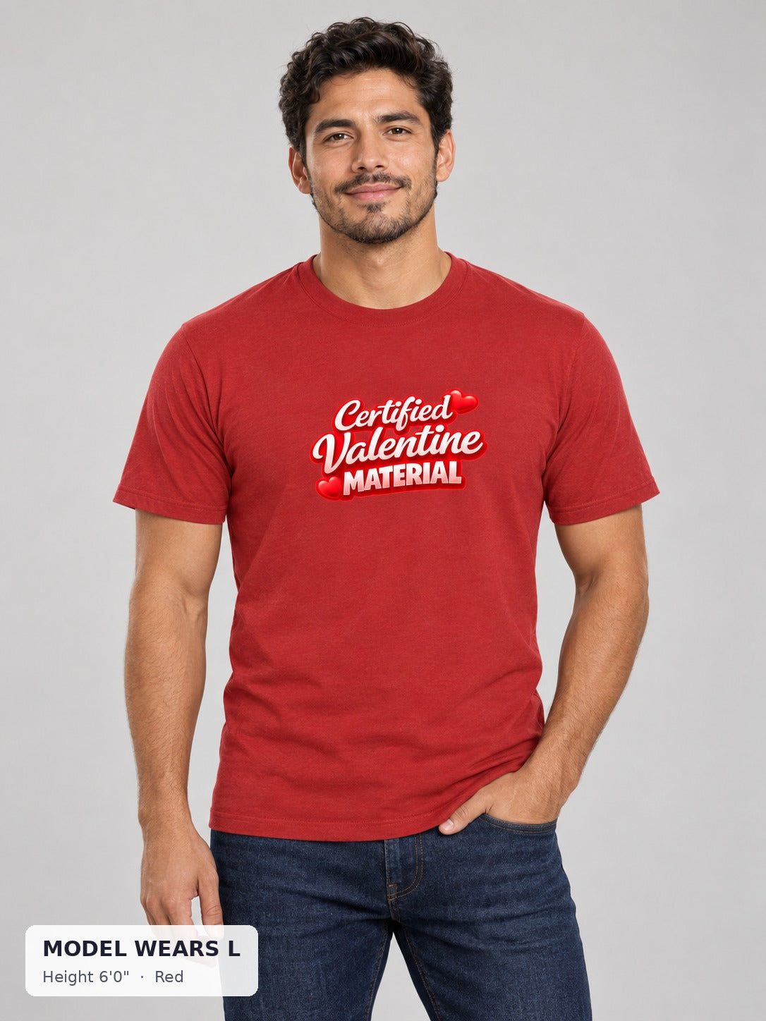 Certified Valentine Tee in Red on an athletic model wearing size L, 6'0" - Good Trouble Fashion