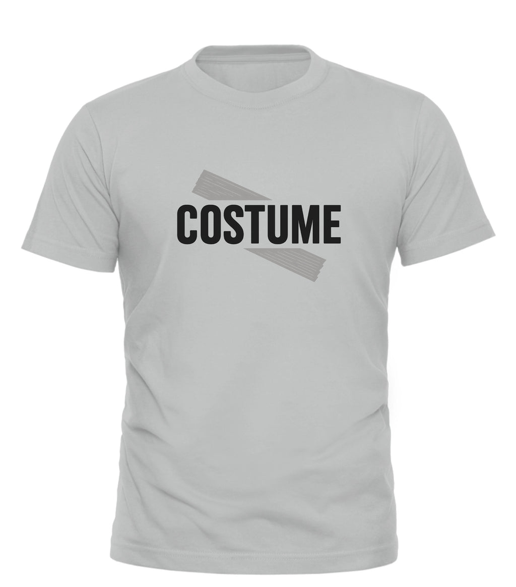 Good Trouble Garments costume under repair shirt in light gray with black text and tape graphic