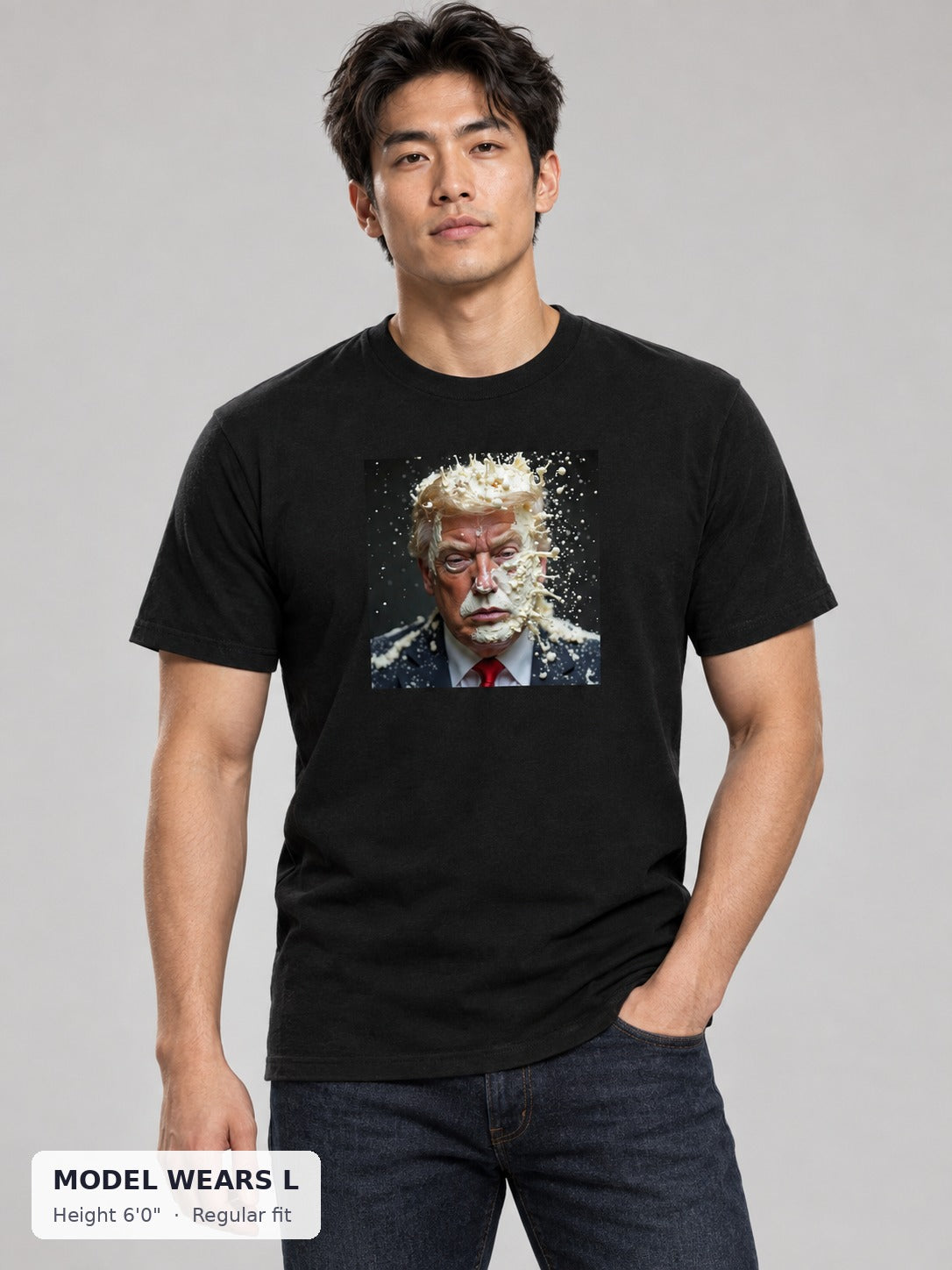 Cum Dump Trump Tee on an athletic model wearing size L, 6'0" - Good Trouble Fashion