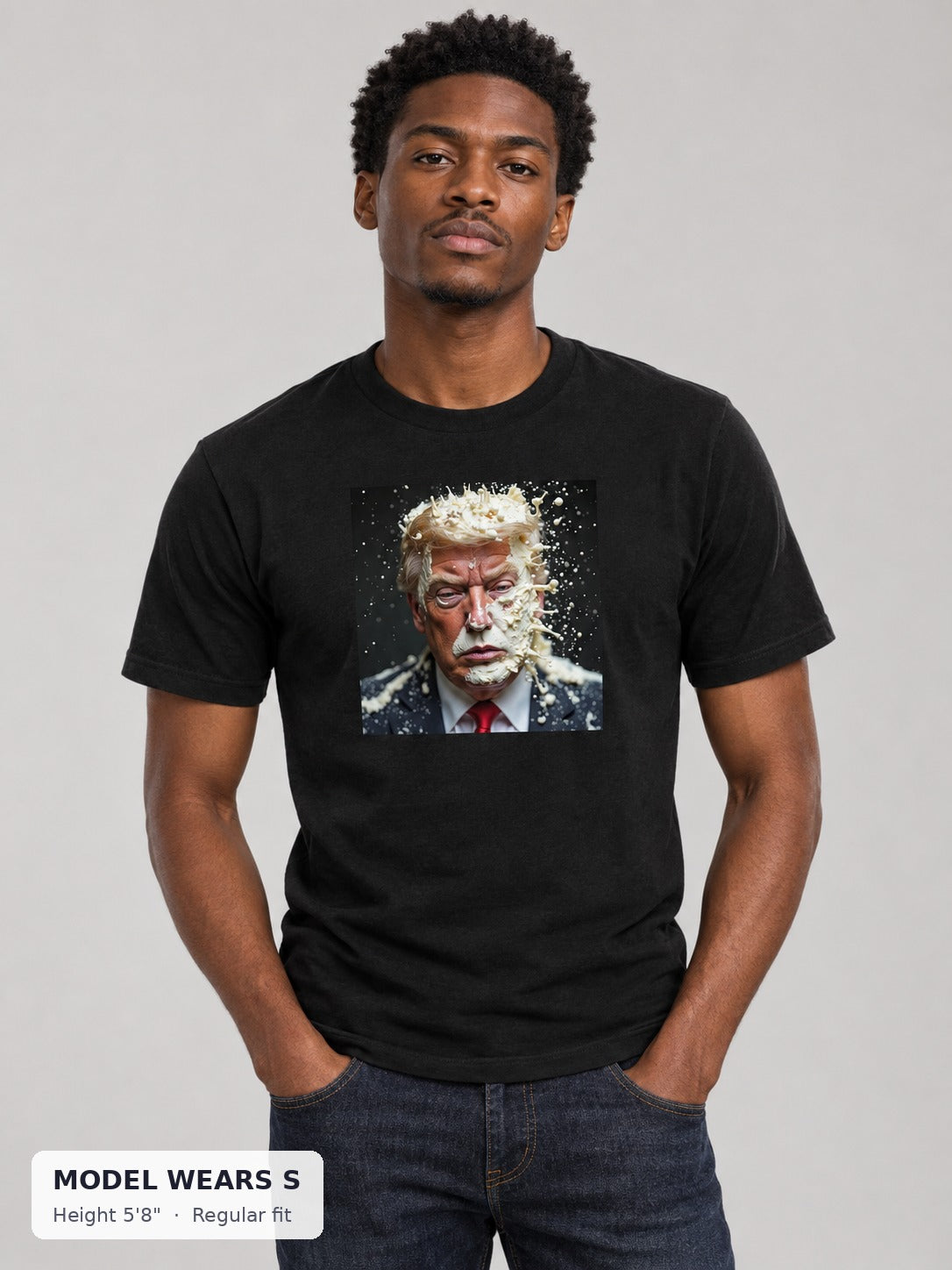 Cum Dump Trump Tee on a slim model wearing size S, 5'8" - Good Trouble Fashion