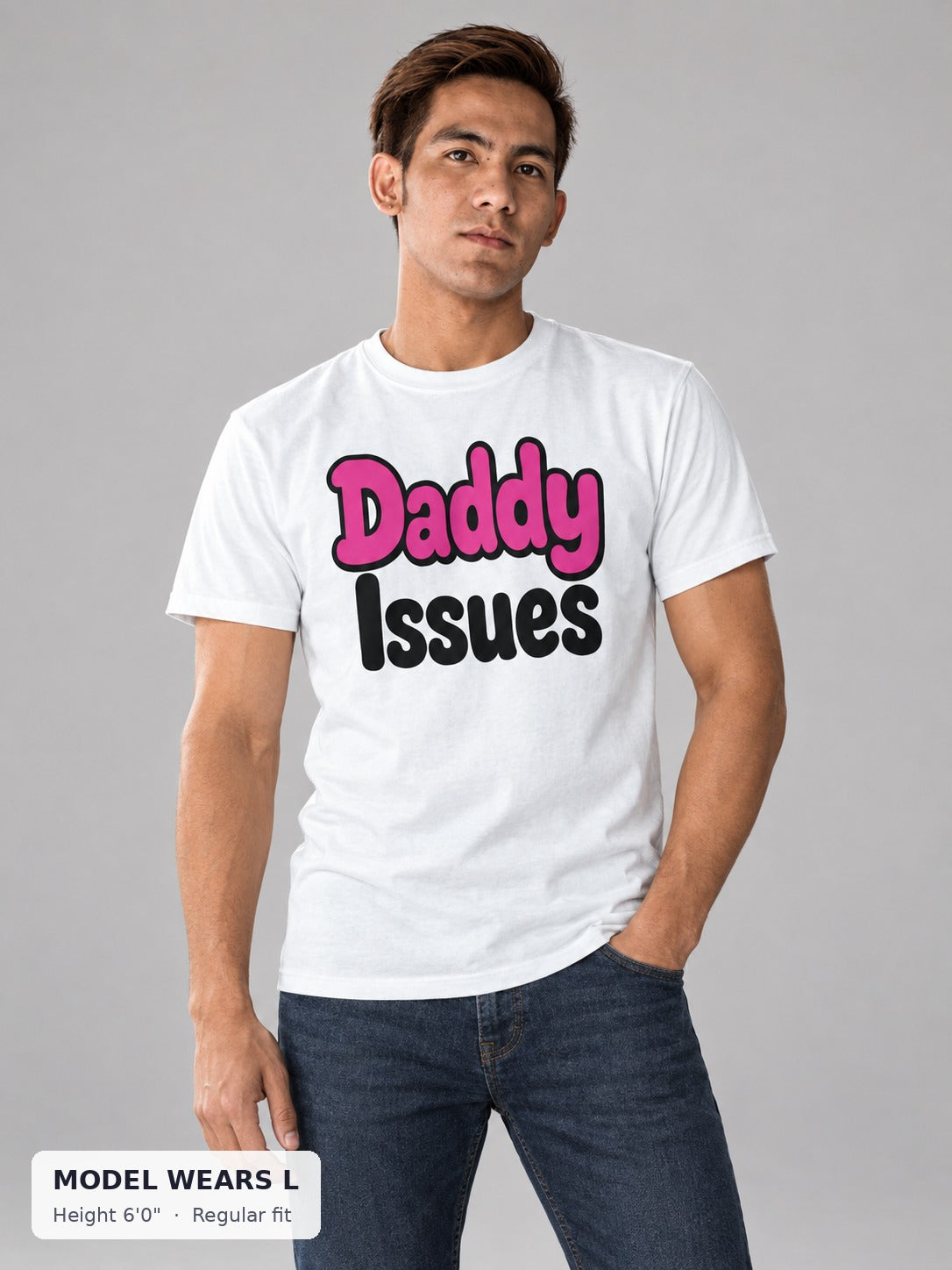 Daddy Issues Tee on an athletic model wearing size L, 6'0" - Good Trouble Fashion