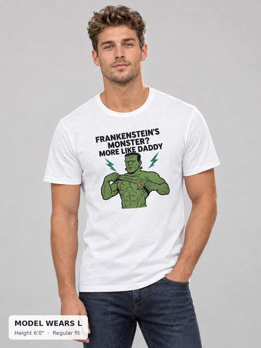 Daddy Monster Tee on an athletic model wearing size L, 6'0" - Good Trouble Fashion