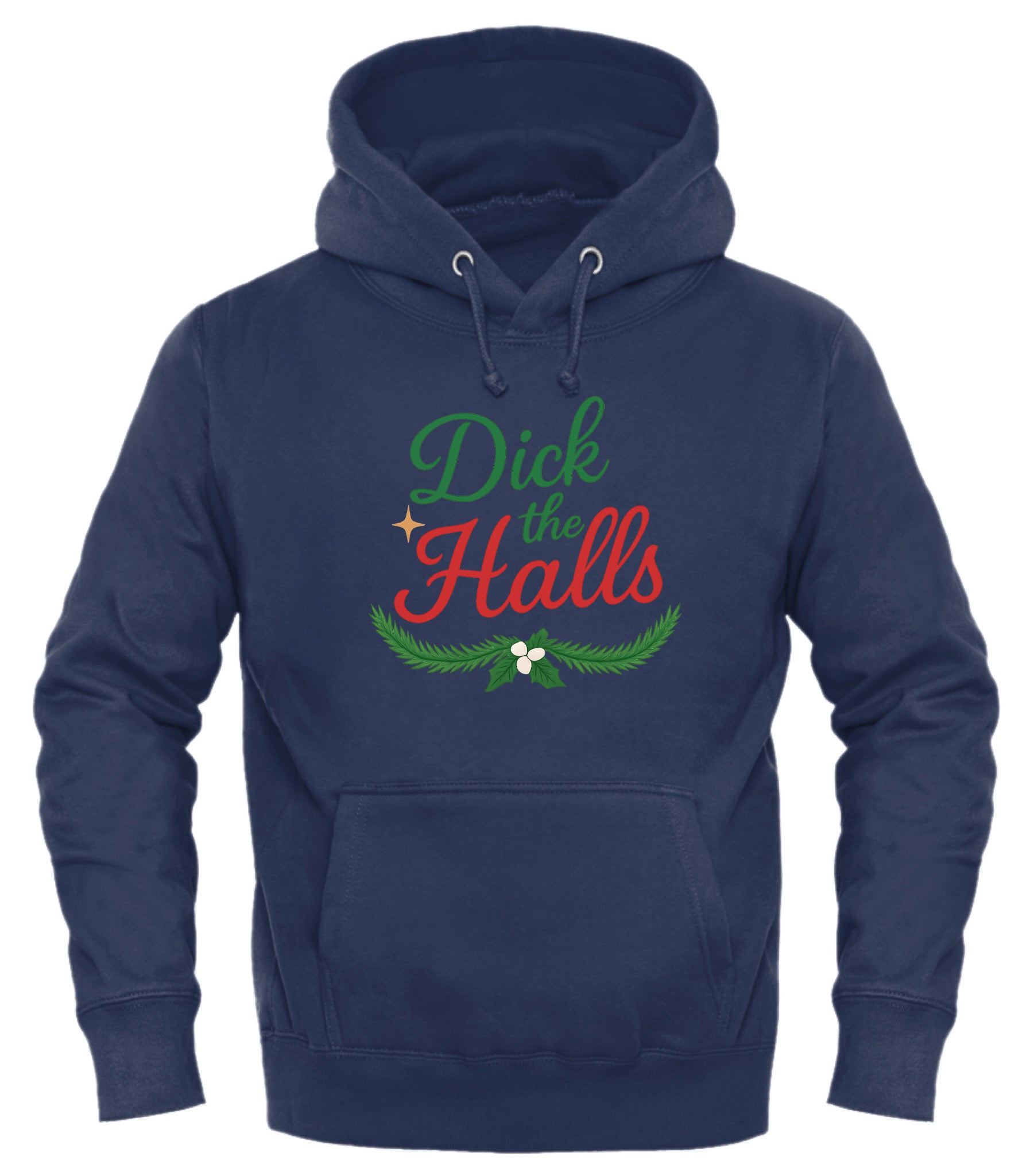 Navy Good Trouble Garments Dick the Halls holiday sweatshirt with festive graphic design