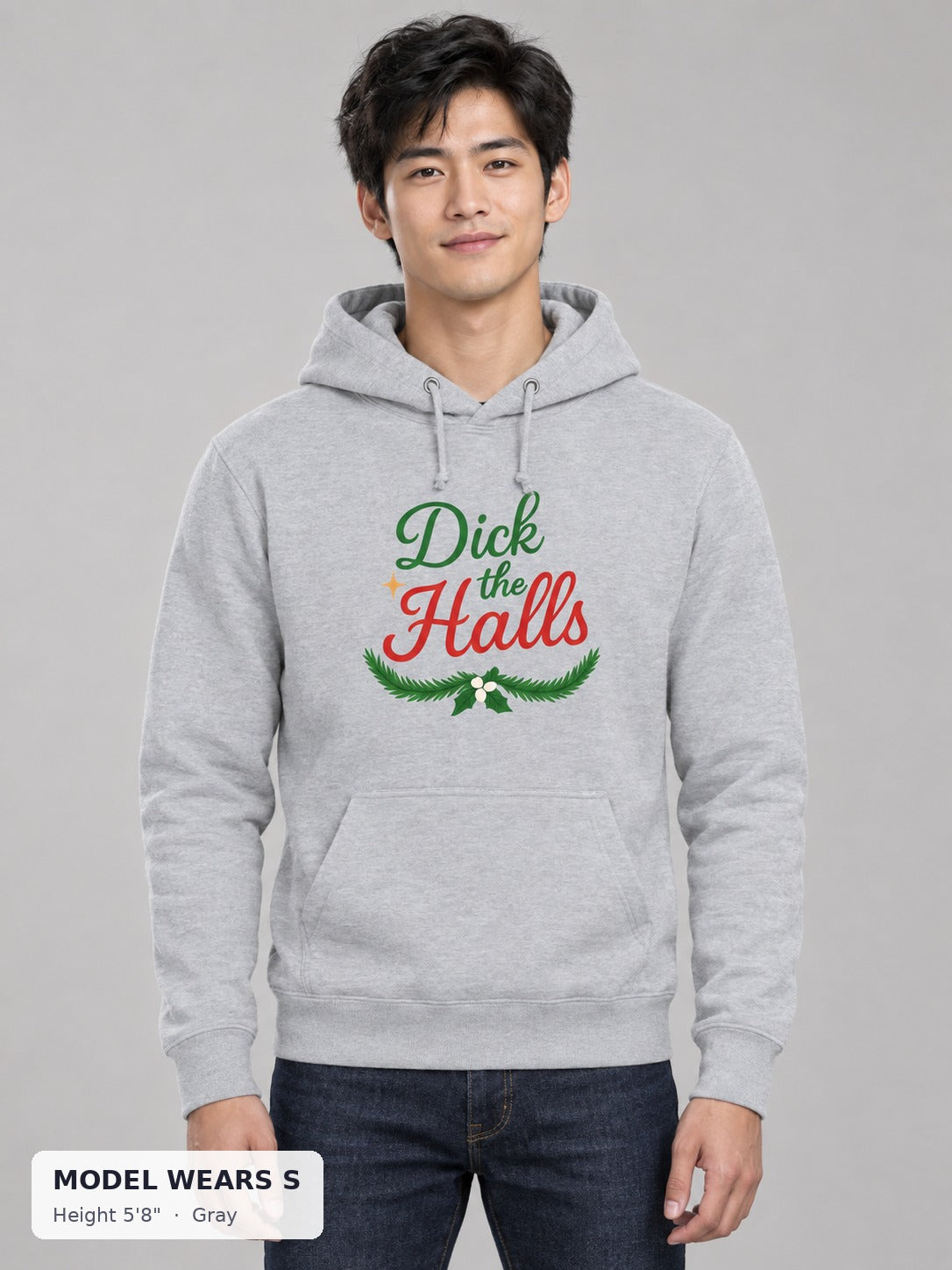 Dick the Halls Sweatshirt in Gray on a slim model wearing size S, 5'8" - Good Trouble Fashion