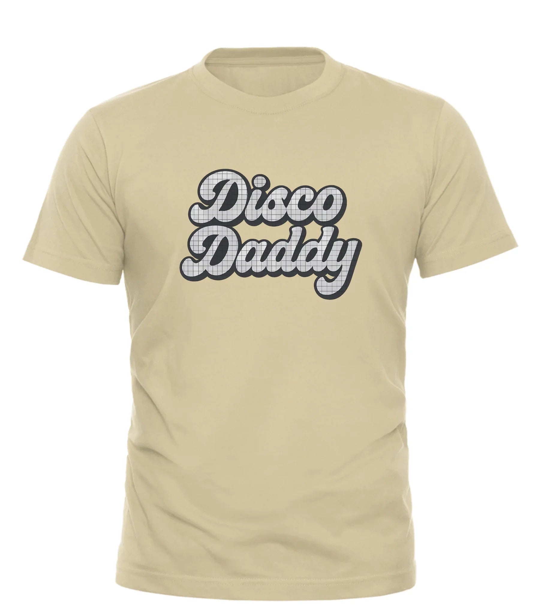 Good Trouble Garments beige Disco Daddy t-shirt with retro style lettering on front
