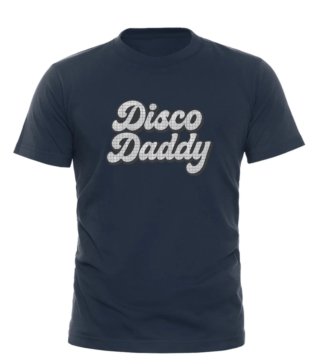 Good Trouble Garments Disco Daddy t-shirt in black with white retro script logo on front
