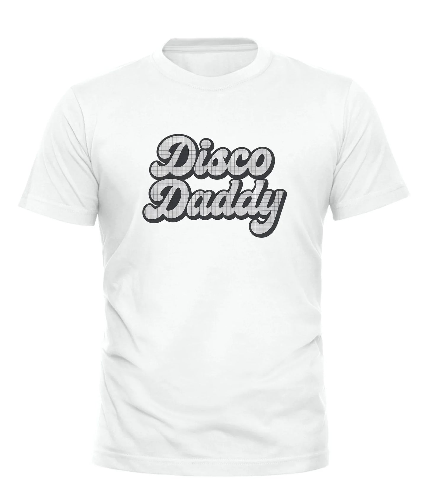 Good Trouble Garments white Disco Daddy t-shirt with retro plaid text design