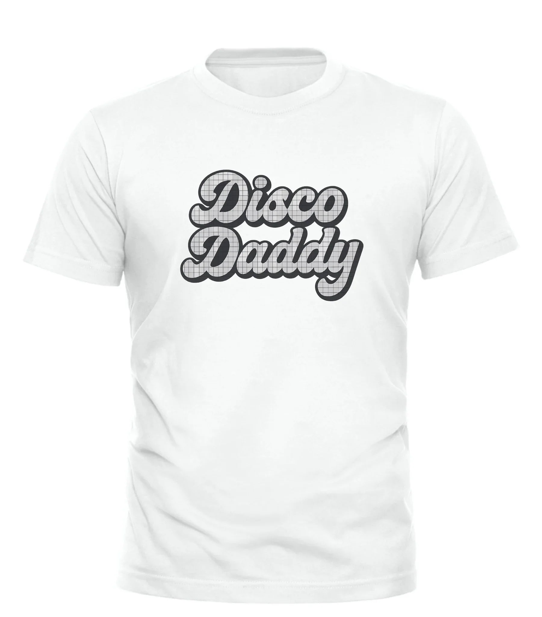 Good Trouble Garments white Disco Daddy t-shirt with retro plaid text design