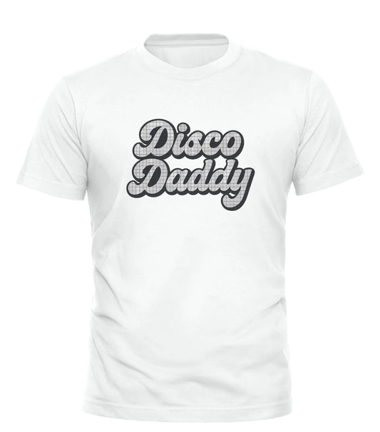 Good Trouble Garments white Disco Daddy t-shirt with retro plaid text design