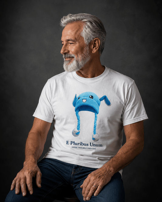 E pluribus unum T-shirt - Blue Hat Boy Design for Everyday Wear - Good Trouble Fashion