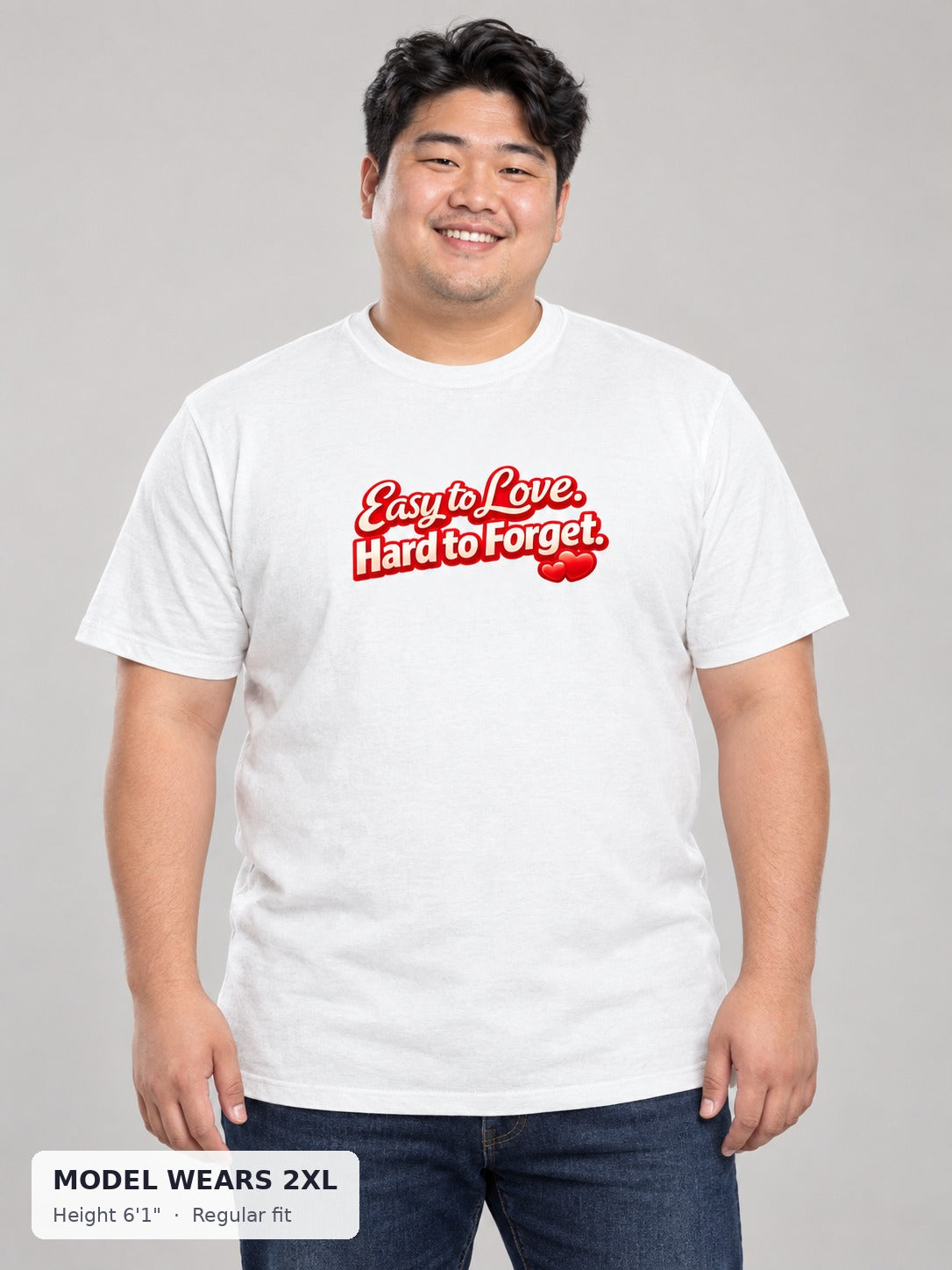 Easy to Love, Hard to Forget Tee on a plus-size model wearing size 2XL, 6'1" - Good Trouble Fashion