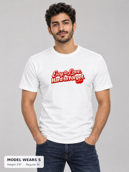 Easy to Love, Hard to Forget Tee on a slim model wearing size S, 5'8" - Good Trouble Fashion