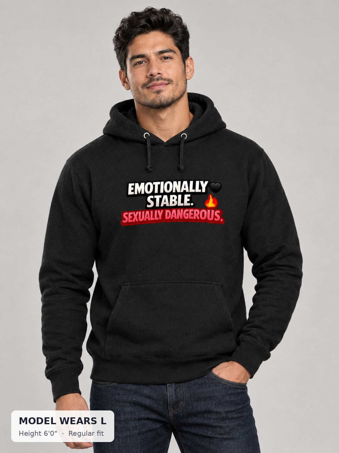 Emotionally Stable Hoodie on an athletic model wearing size L, 6'0" - Good Trouble Fashion