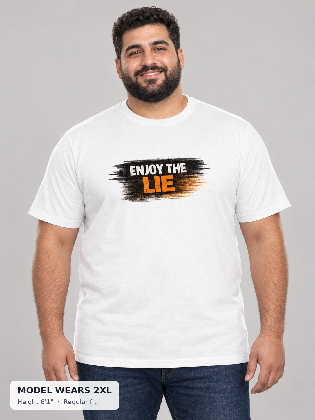 Enjoy the Lie Tee on a plus-size model wearing size 2XL, 6'1" - Good Trouble Fashion