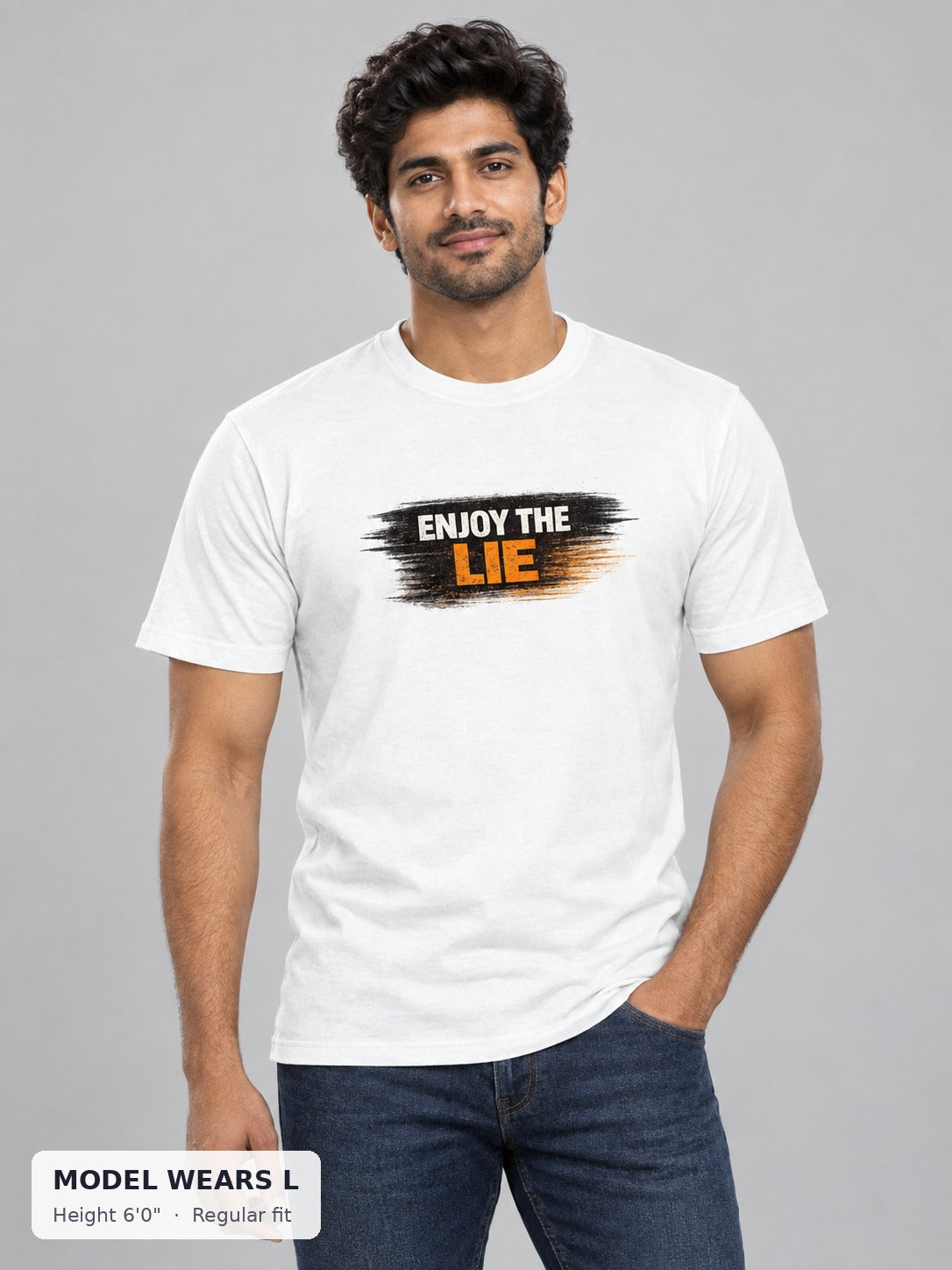 Enjoy the Lie Tee on an athletic model wearing size L, 6'0" - Good Trouble Fashion