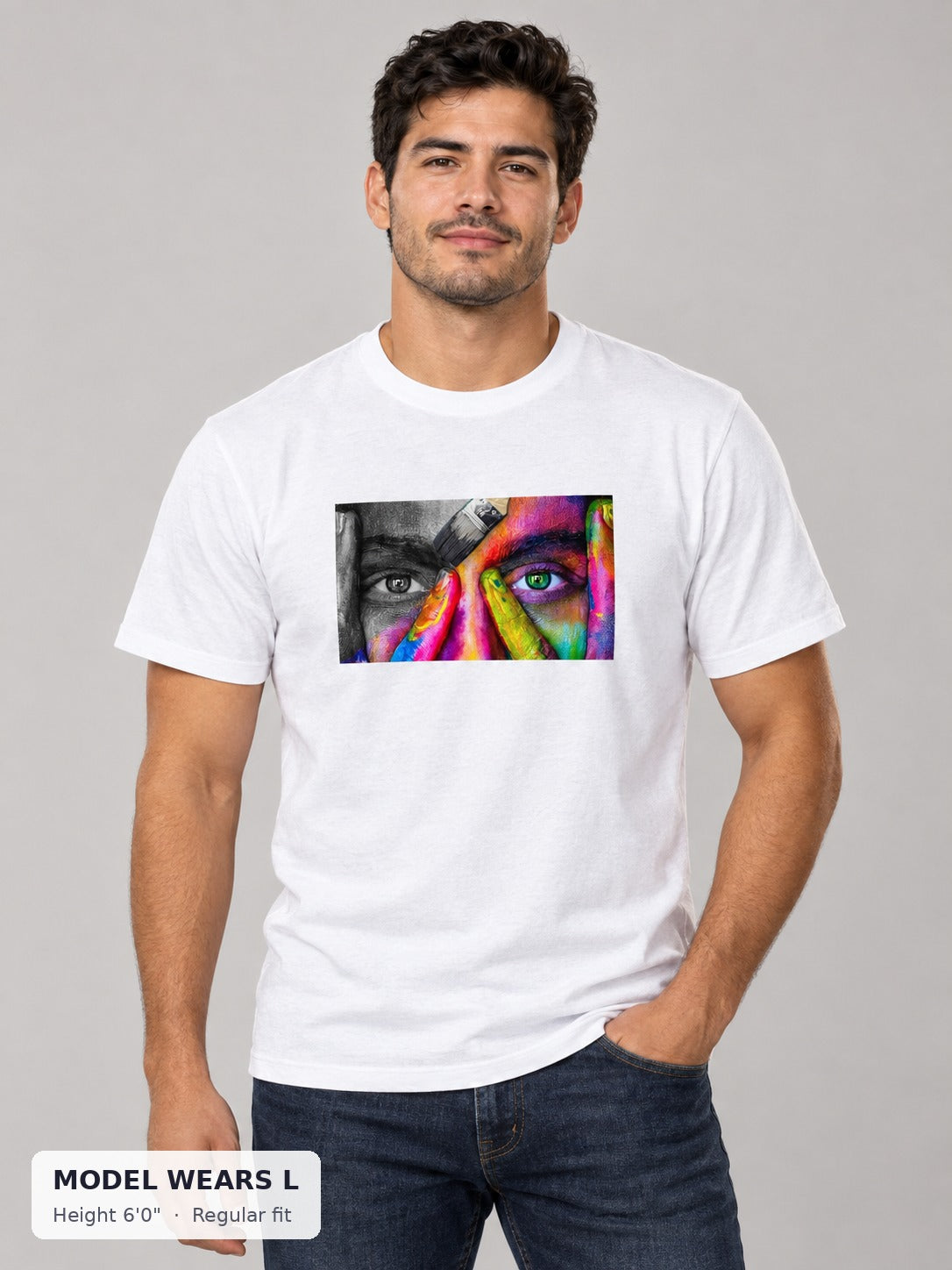 Face of Pride Tee on an athletic model wearing size L, 6'0" - Good Trouble Fashion