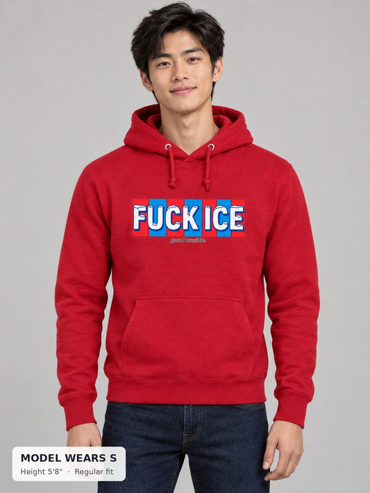 Fuck ICE Hoodie on a slim model wearing size S, 5'8" - Good Trouble Fashion