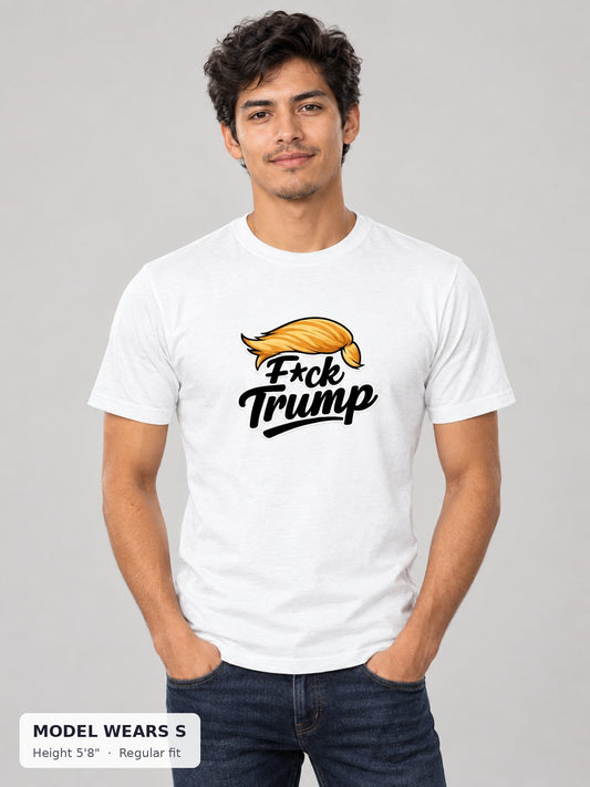 Fuck Trump Tee on a slim model wearing size S, 5'8" - Good Trouble Fashion