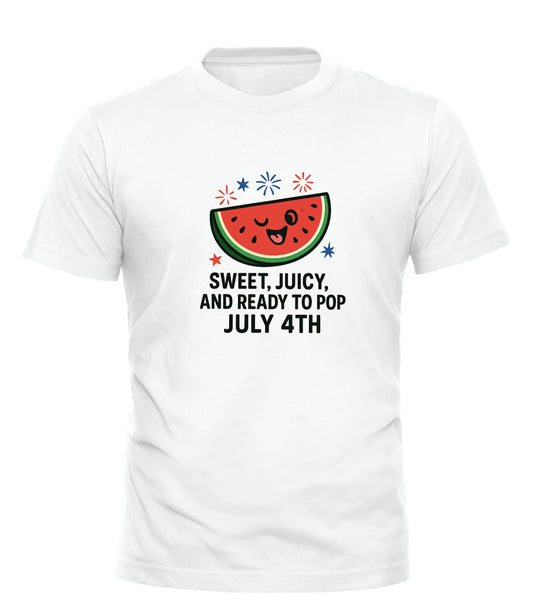 Good Trouble Garments funny Independence Day shirt with smiling watermelon and July 4th text