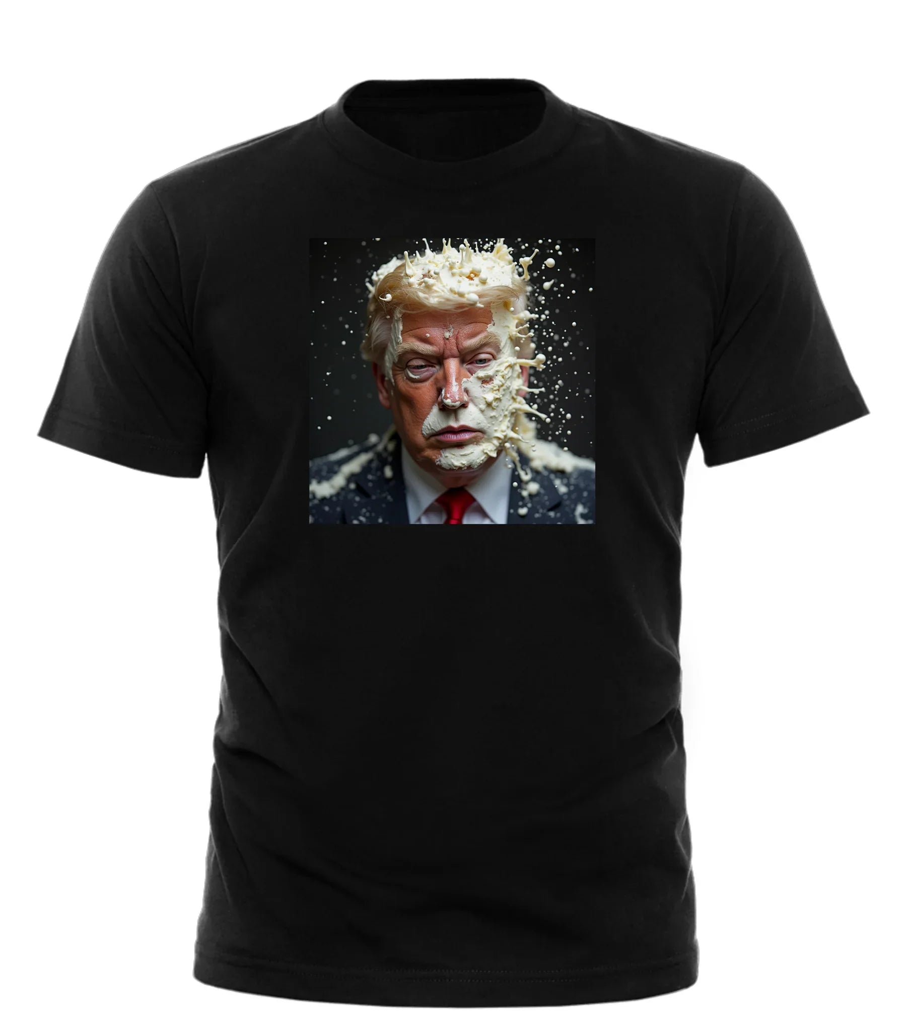 Good Trouble Garments black funny political protest shirt with pie splattered face print