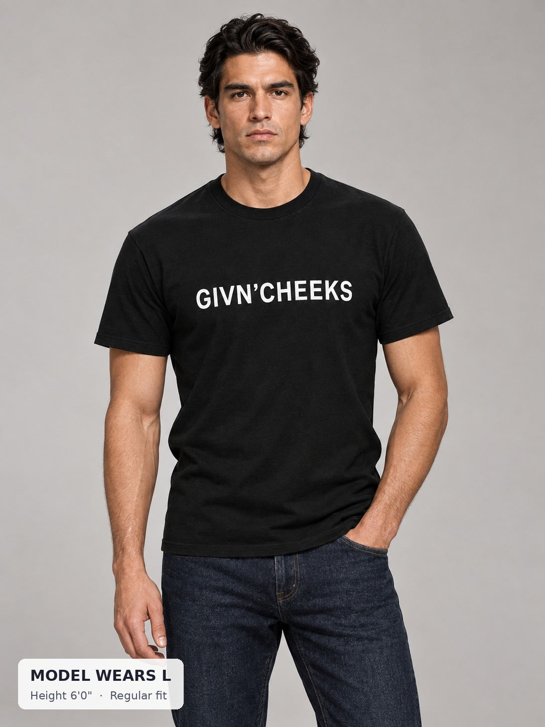 Givn' Cheeks Tee on an athletic model wearing size L, 6'0" - Good Trouble Fashion