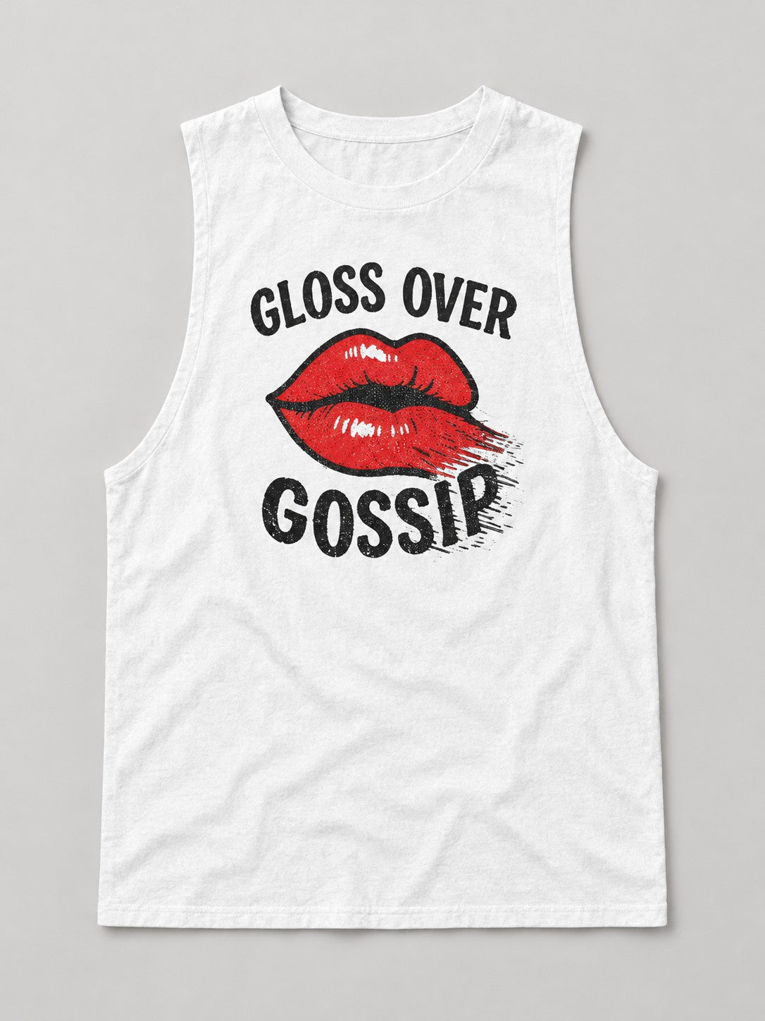 Gloss Over Gossip Muscle Tank in white, front flat lay - Good Trouble Fashion