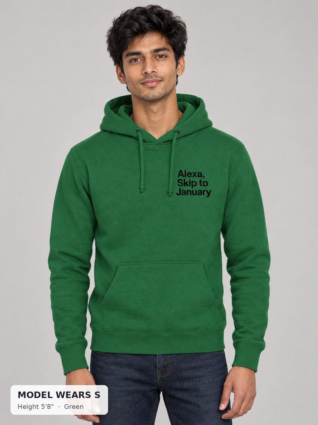Alexa, Skip to January Hoodie in Green on a slim model wearing size S, 5'8" - Good Trouble Fashion