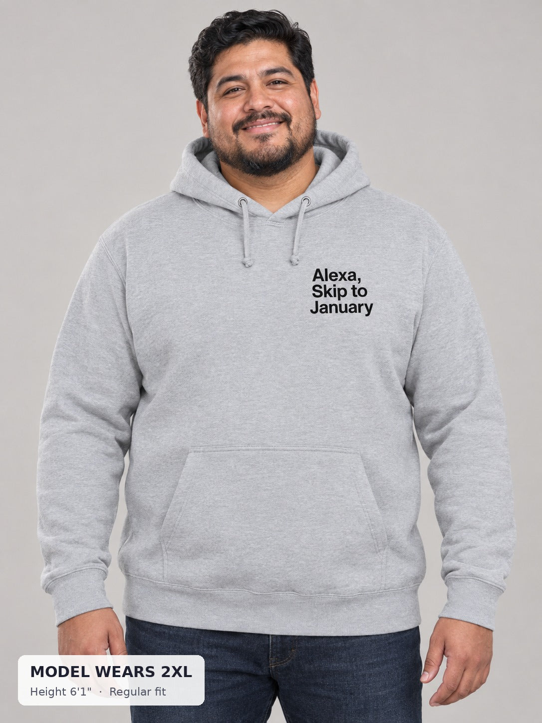 Alexa, Skip to January Hoodie on a plus-size model wearing size 2XL, 6'1" - Good Trouble Fashion
