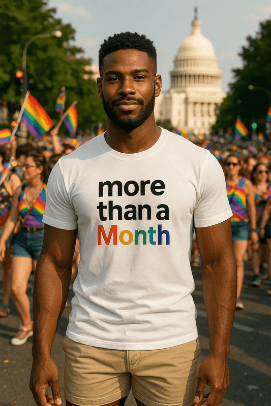More Than a Month Pride t-shirt – unisex graphic cotton T-shirt from Good Trouble Fashion – soft jersey tee product photo