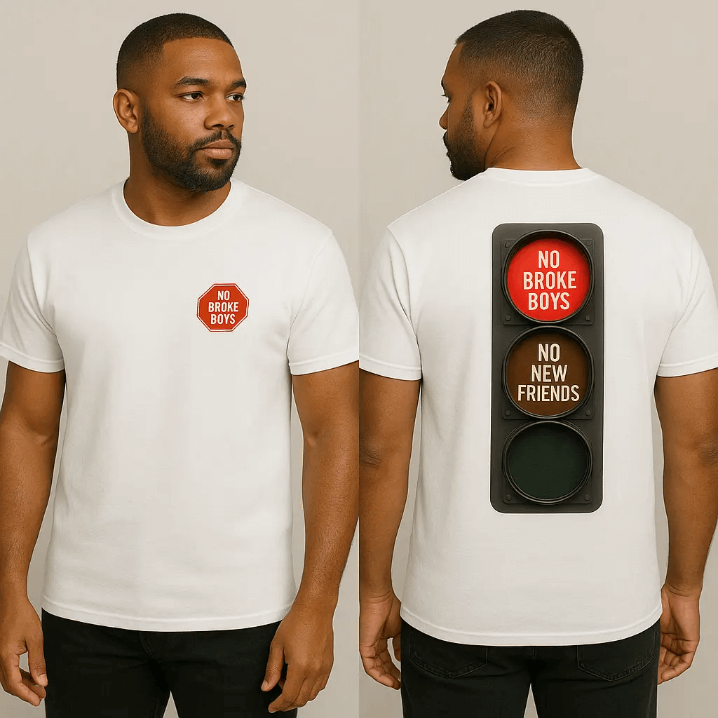 No Broke Boys T-Shirt – unisex graphic cotton T-shirt from Good Trouble Fashion – soft jersey tee product photo