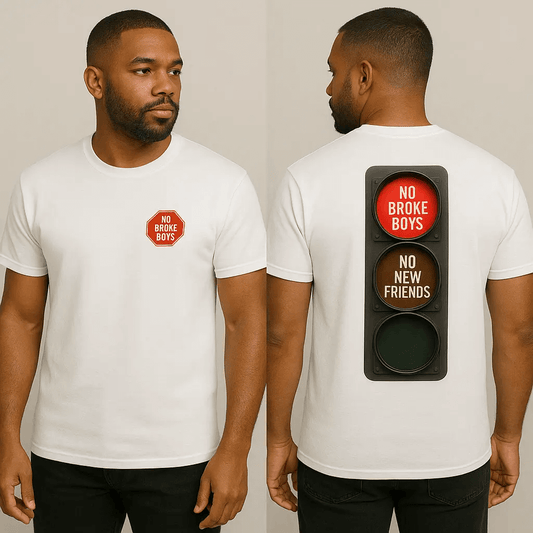 No Broke Boys T-Shirt – unisex graphic cotton T-shirt from Good Trouble Fashion – soft jersey tee product photo