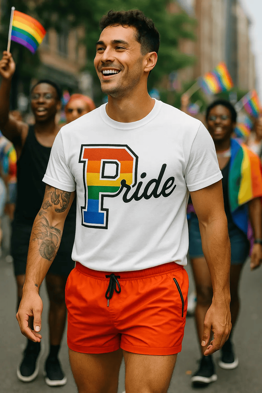 GOOD TROUBLE FASHION Pride Varsity T-Shirt Rainbow Tee - Good Trouble Fashion