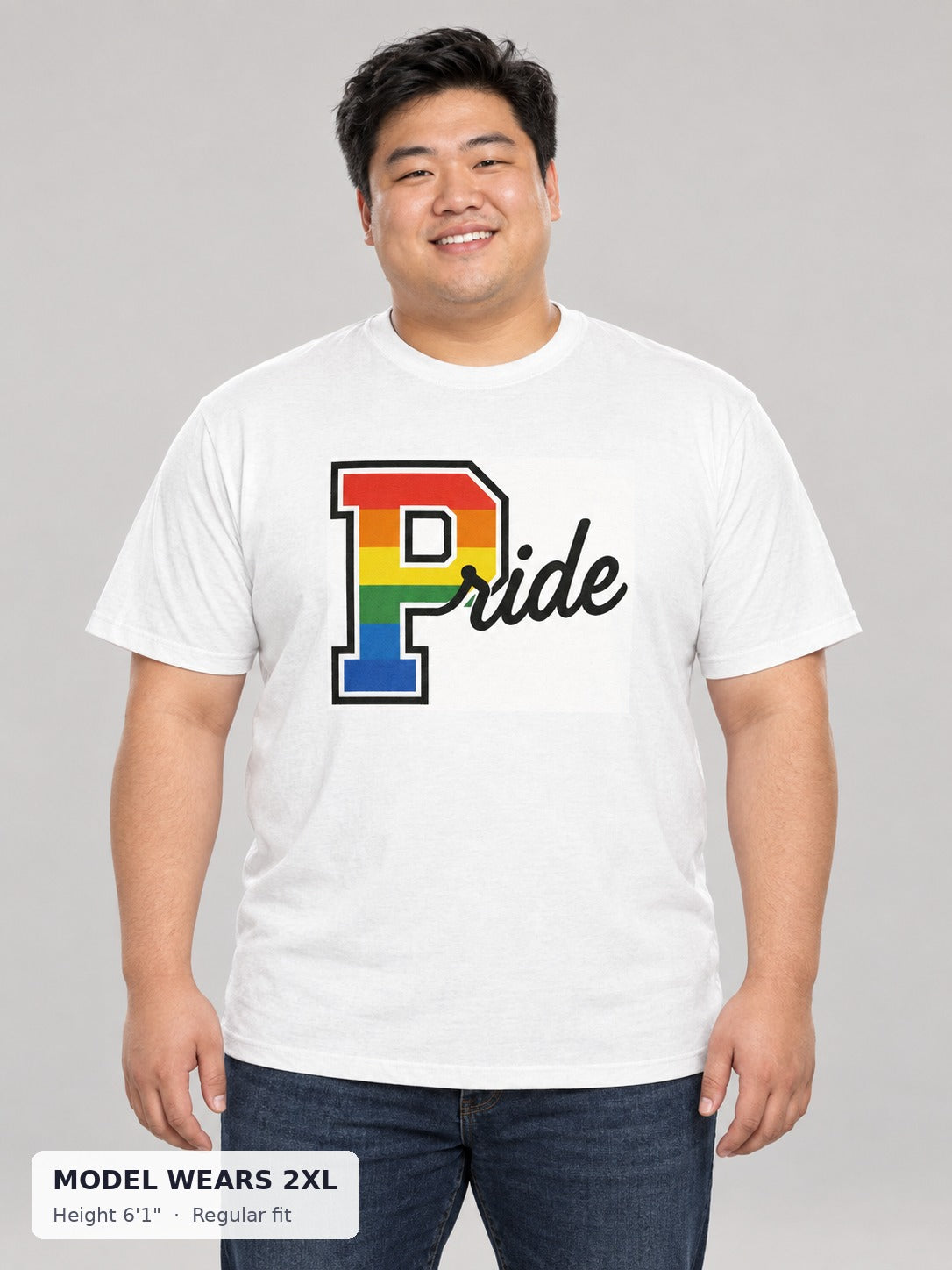 Pride Varsity Tee on a plus-size model wearing size 2XL, 6'1" - Good Trouble Fashion