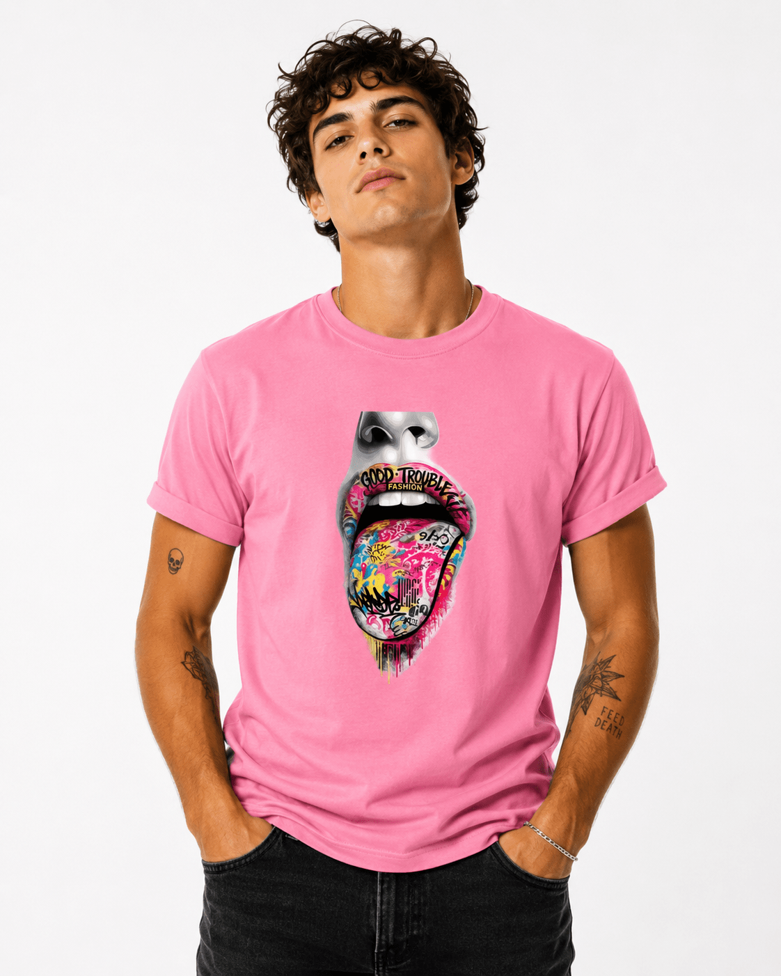 Good Trouble Graffiti Tongue Graphic Tee – Streetwear Statement T-Shirt - Good Trouble Fashion