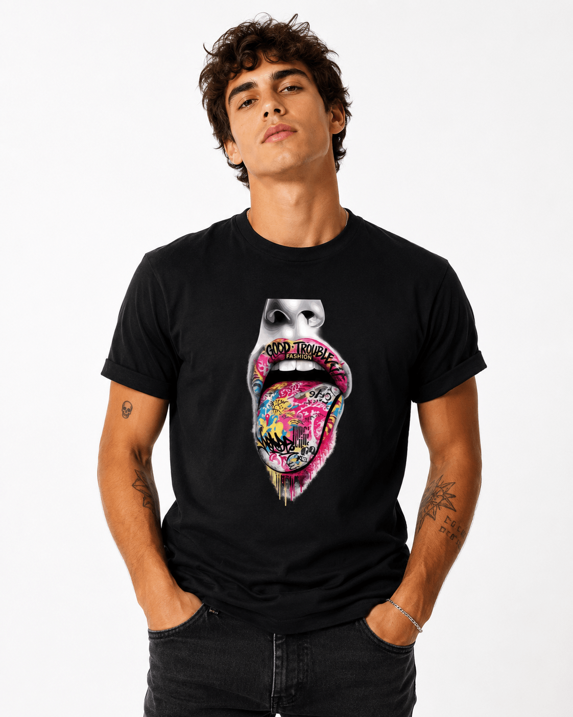 Good Trouble Graffiti Tongue Graphic Tee – Streetwear Statement T-Shirt - Good Trouble Fashion