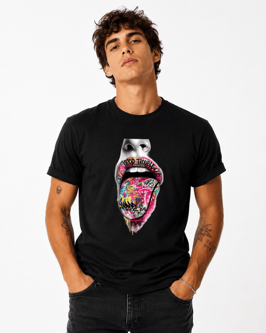 Good Trouble Graffiti Tongue Graphic Tee – Streetwear Statement T-Shirt - Good Trouble Fashion