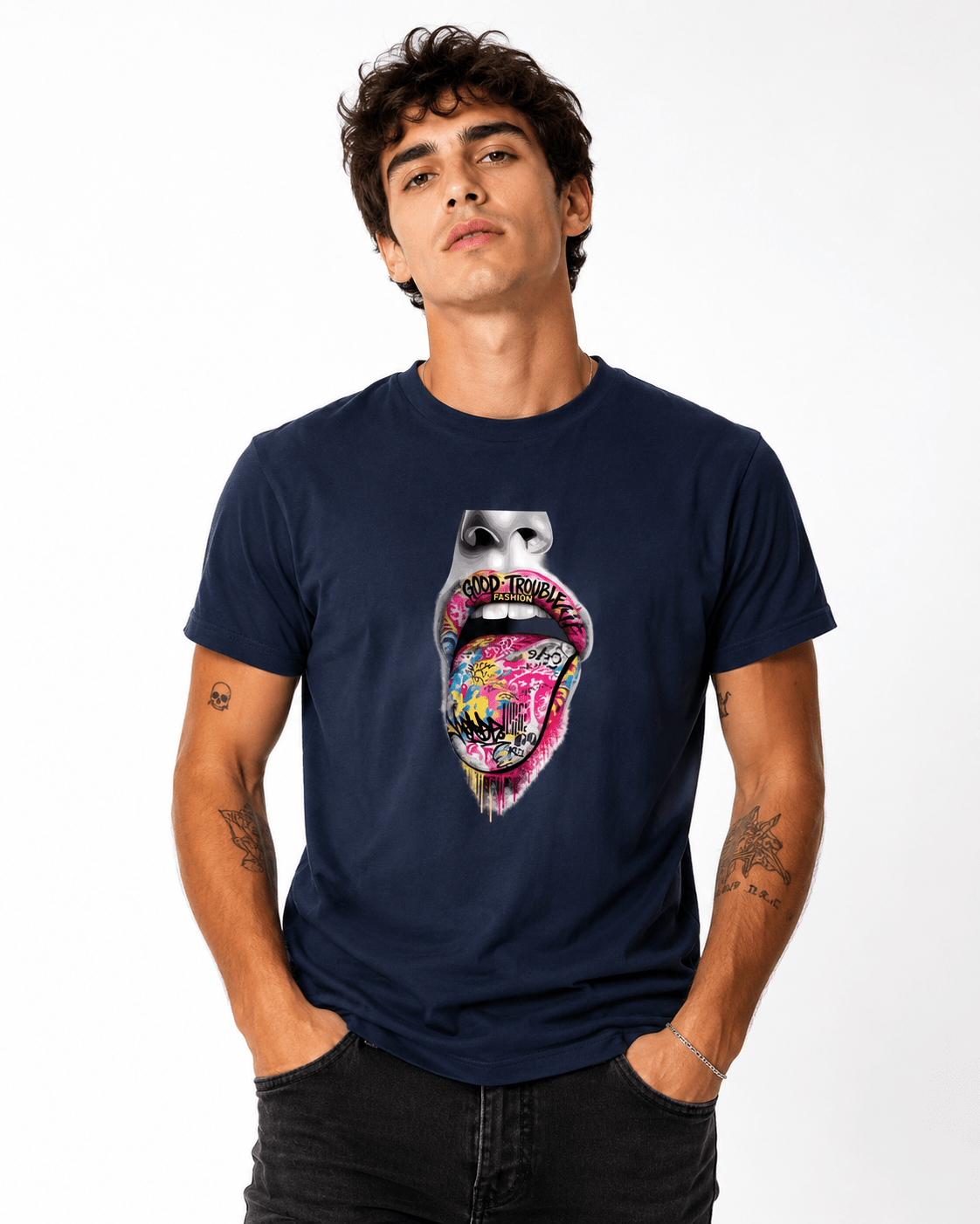 Good Trouble Graffiti Tongue Graphic Tee – Streetwear Statement T-Shirt - Good Trouble Fashion