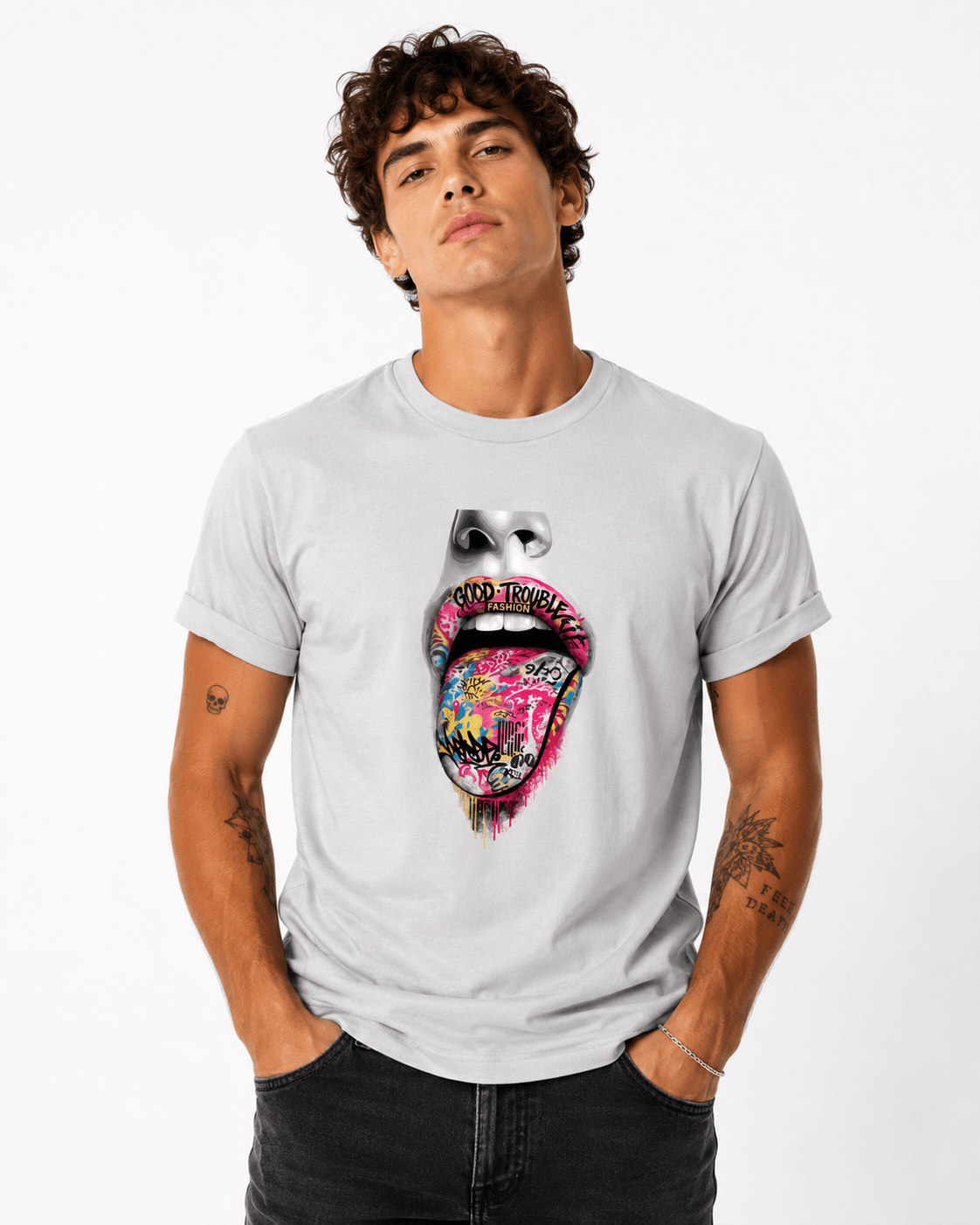 Good Trouble Graffiti Tongue Graphic Tee – Streetwear Statement T-Shirt - Good Trouble Fashion