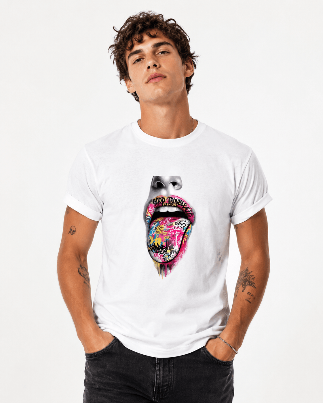 Good Trouble Graffiti Tongue Graphic Tee – Streetwear Statement T-Shirt - Good Trouble Fashion