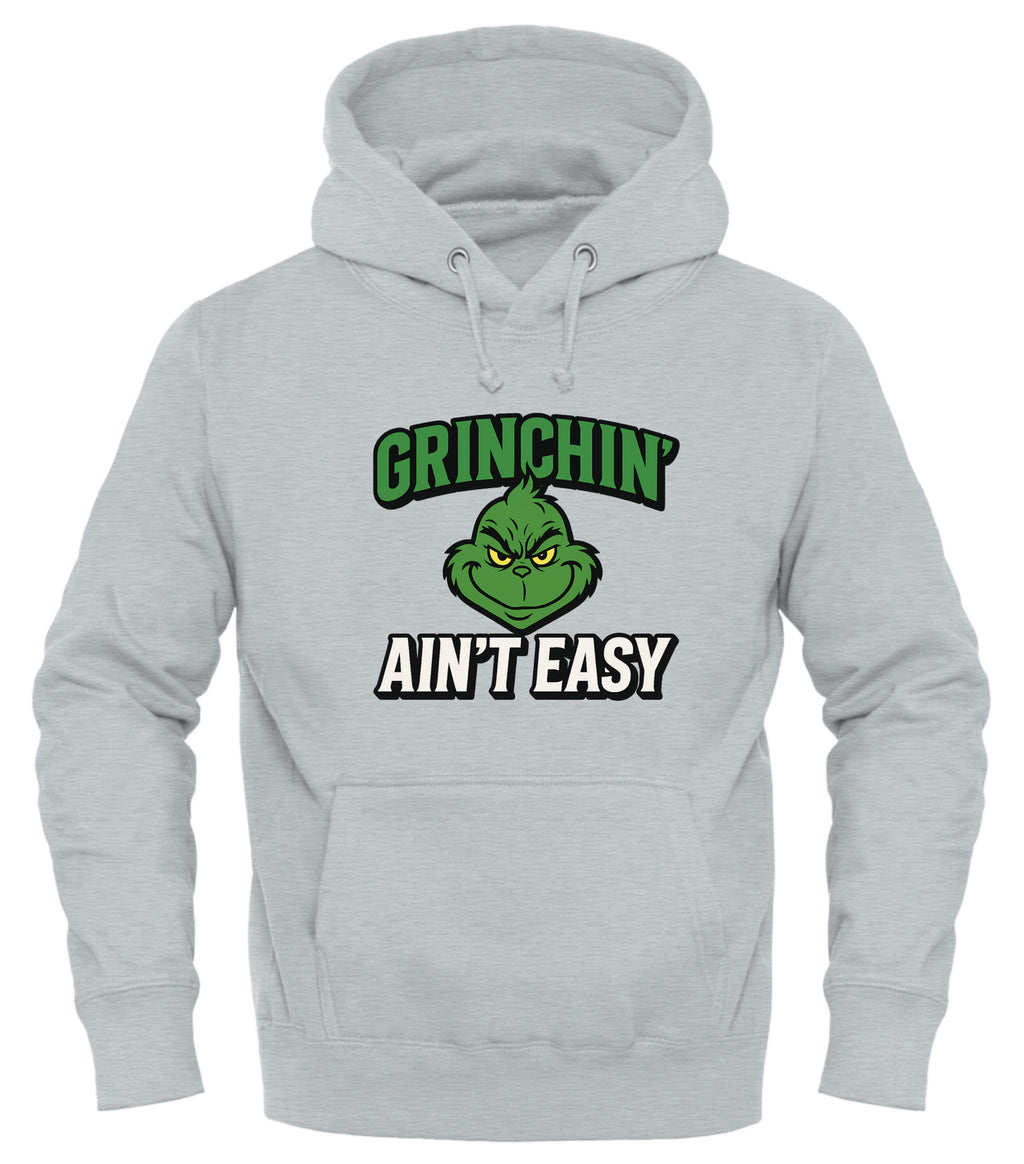 Gray Grinchin' Ain't Easy Hoodie by Good Trouble featuring a graphic of the Grinch