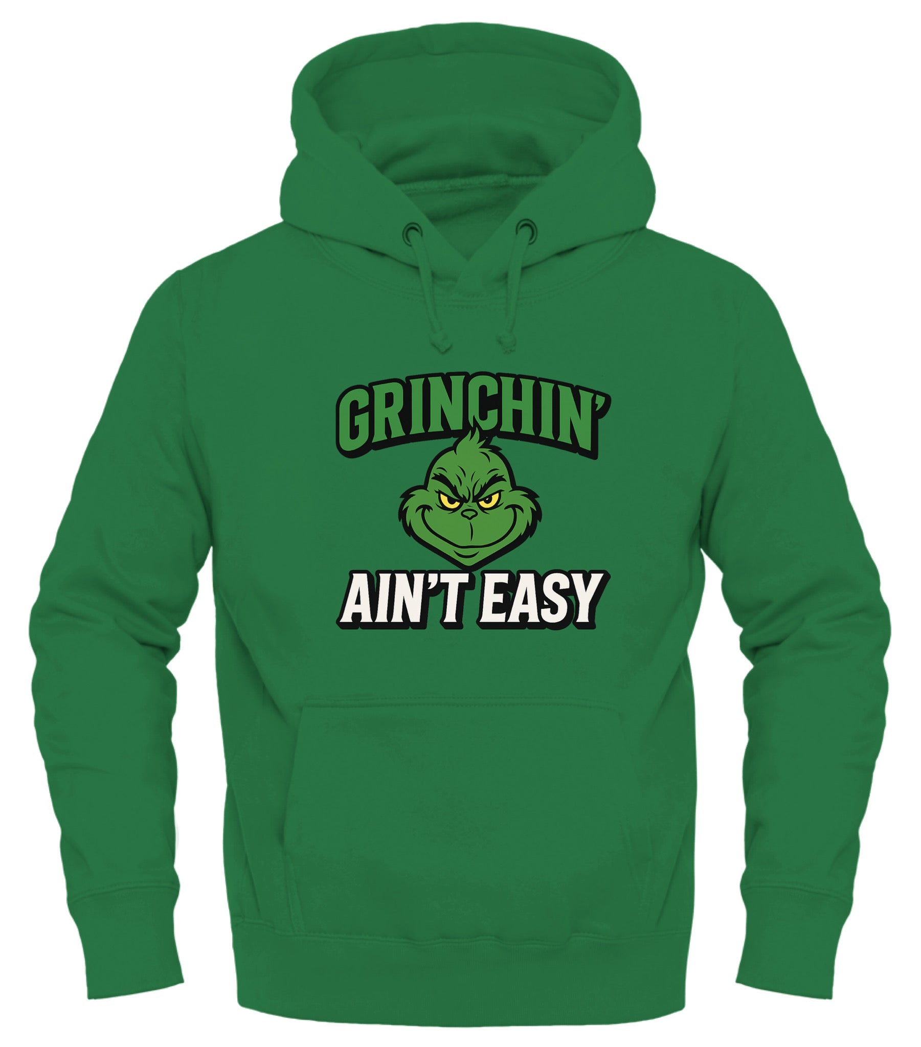 Grinchin' Ain't Easy Hoodie by Good Trouble in festive green with Grinch graphic design
