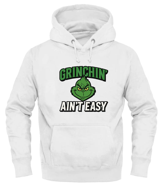 White Grinchin' Ain't Easy Hoodie by Good Trouble with festive graphic design for holiday fans