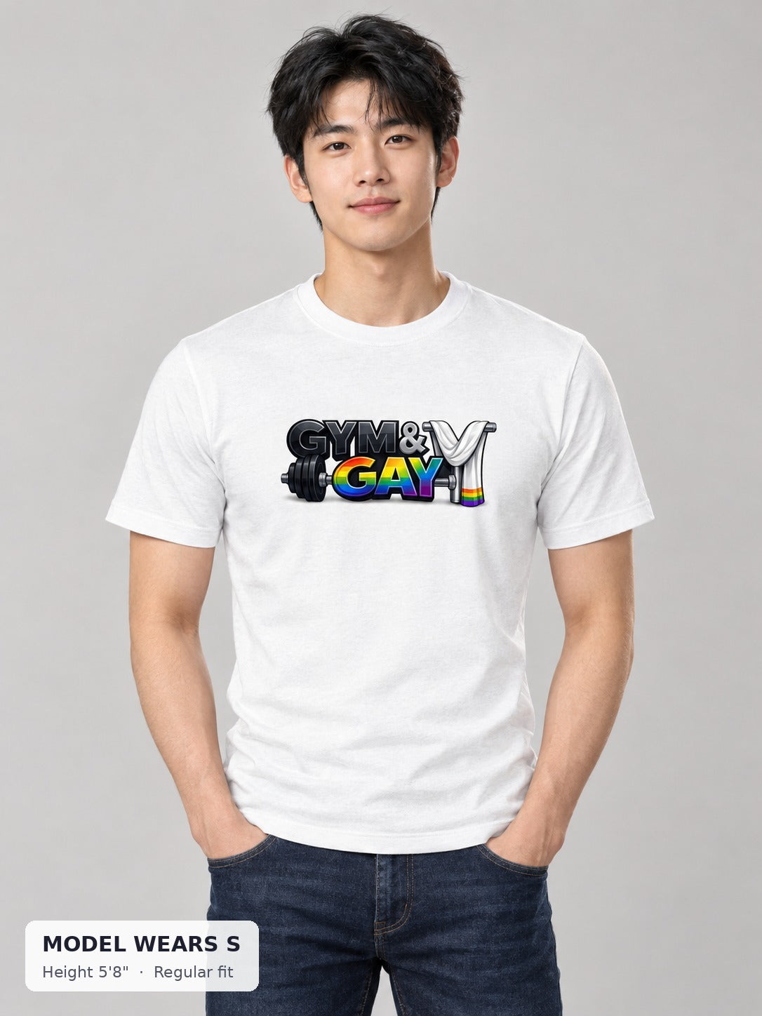 Gym & Gay Workout Tee on a slim model wearing size S, 5'8" - Good Trouble Fashion
