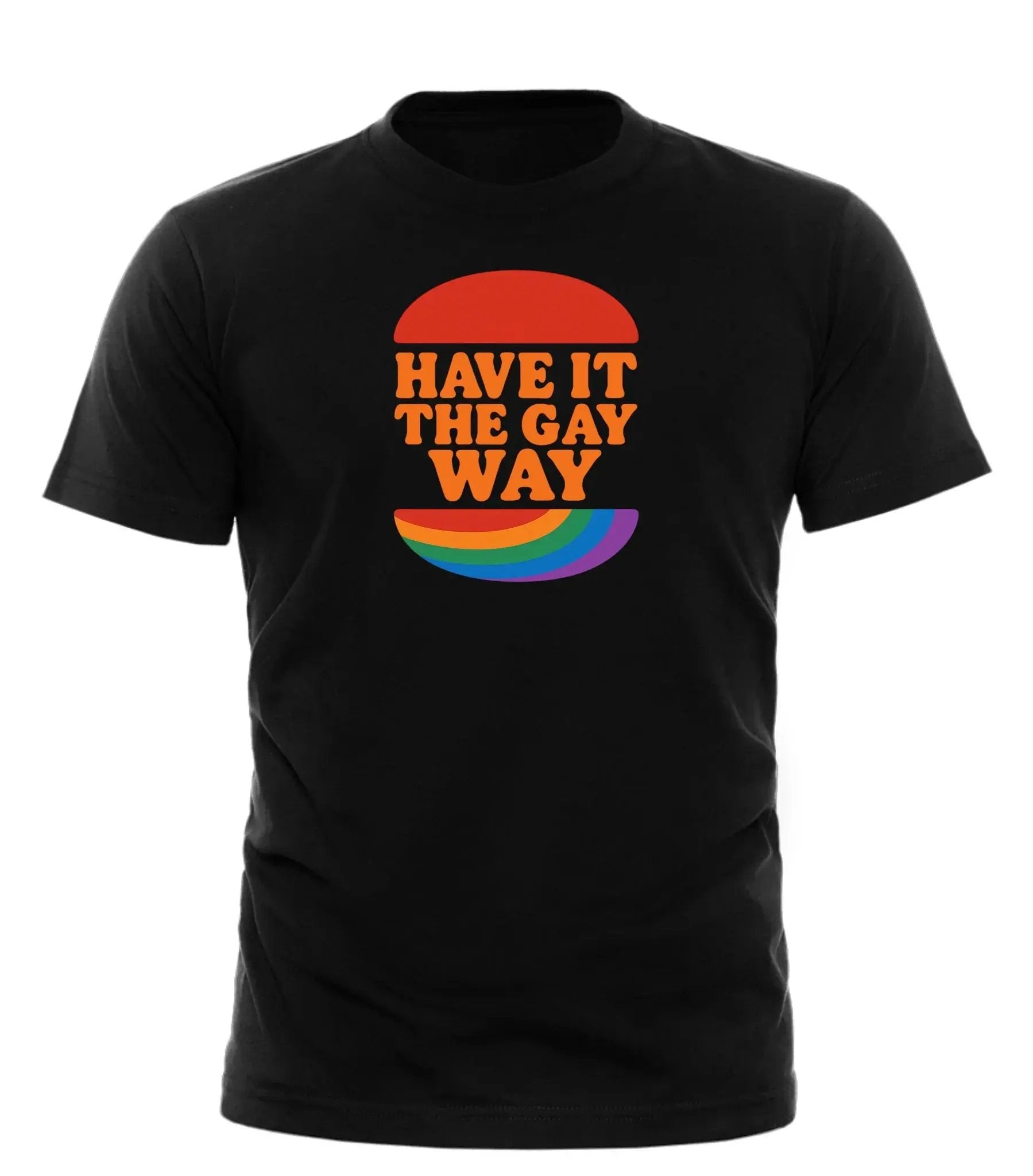 Black Good Trouble Garments t-shirt with have it the gay way shirt text and rainbow graphic